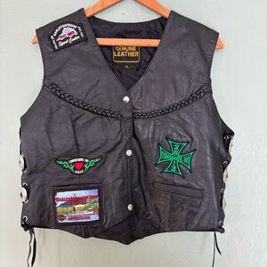 Black Leather Vest with Patches‎